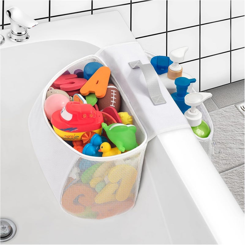 Austion Saddle shape 2 Compartments Bath Toy Organizer, Easy Access for Children, Wide Opening Bath Toy Holder for Drying Toys and Storage, Mesh Shower Toy Holder and Bath Tub Toy Storage Organizer for Tub. - Image 1